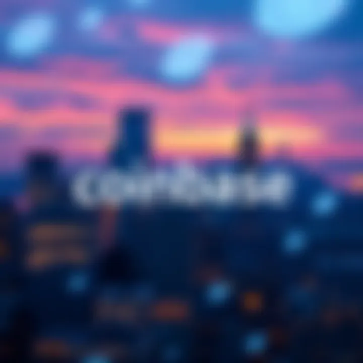 A visual representation of Coinbase's new crypto staking service in New York, featuring the Coinbase logo and a New York skyline background.