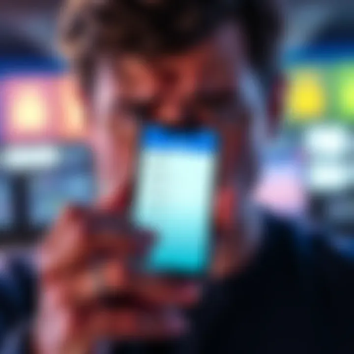 A person looking at a smartphone displaying the Coinbase Wallet app, showing key access settings, with a worried expression on their face.
