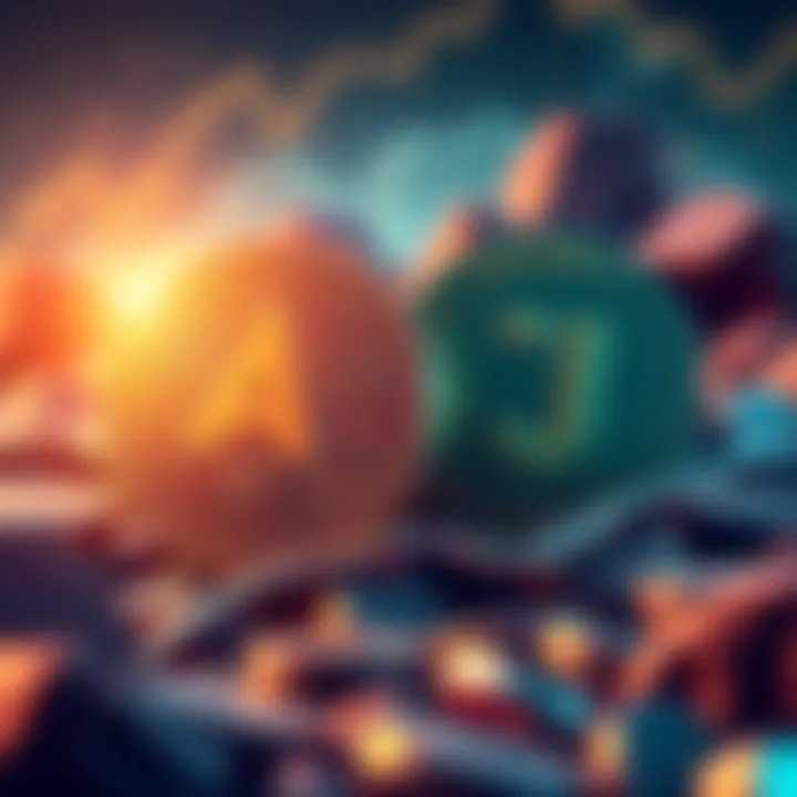Illustration showing two coins labeled AMP and JASMY, symbolizing their potential growth in the cryptocurrency market