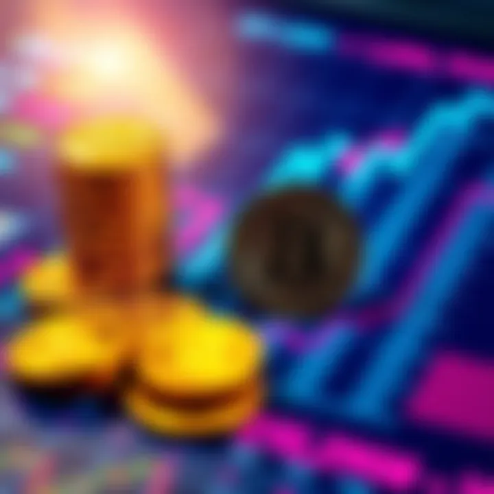 Coins placed on a financial chart showing an upward trend