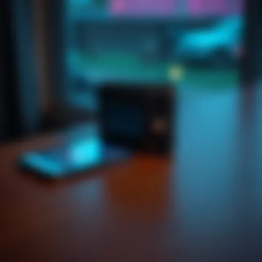 A cold wallet device resting on a wooden table next to a smartphone displaying cryptocurrency values