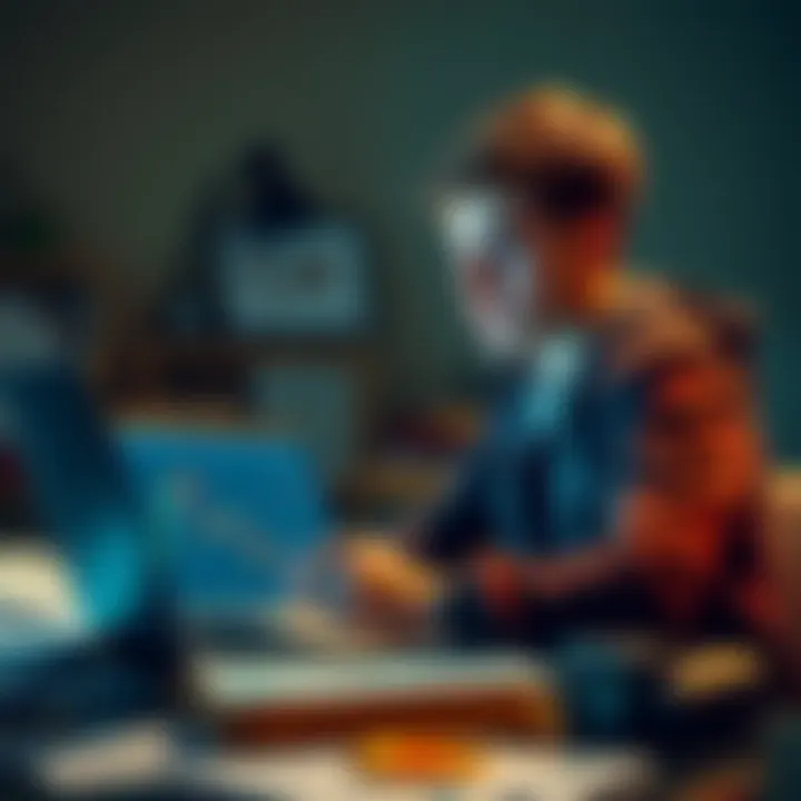 A college student looks at Bitcoin charts on a laptop, surrounded by financial papers and a worried expression, contemplating a $45,000 investment.