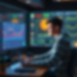 A college student sitting at a desk, looking at a laptop screen displaying cryptocurrency charts and graphs, contemplating investment options
