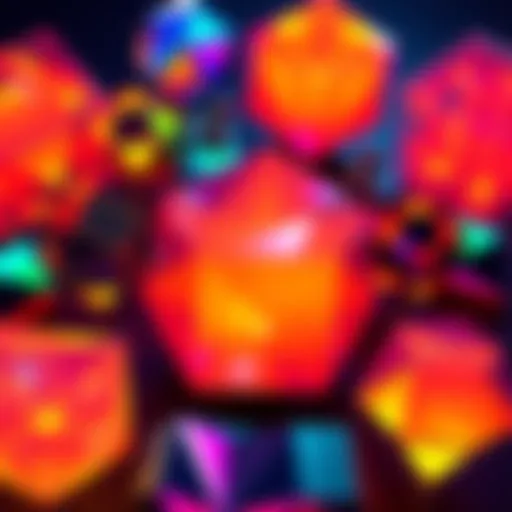 A collection of unique geometric shapes displayed in vibrant colors, showcasing various patterns and designs.