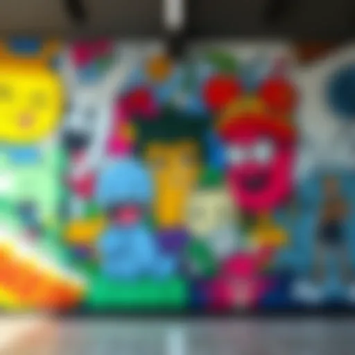 A vibrant mural showcasing artistic characters from $HEGE with animated elements and engaging visuals.
