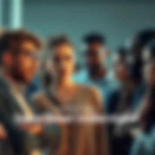 A group of diverse people looking confused while trying to talk to each other