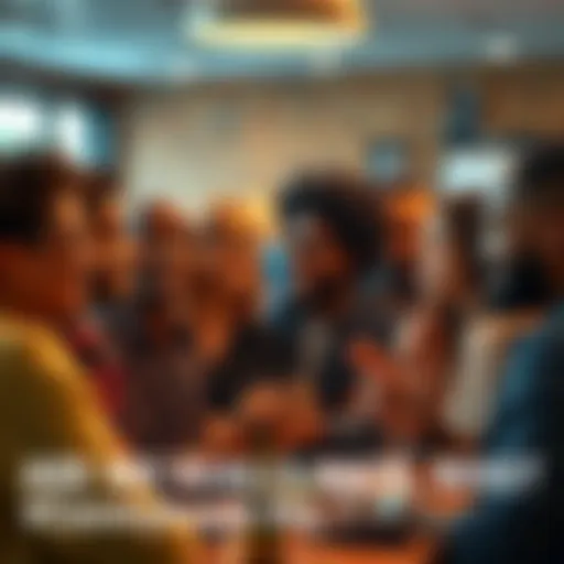 A group of people engaged in a lively discussion, showing diverse expressions and thoughts about trends and sentiments in their community.