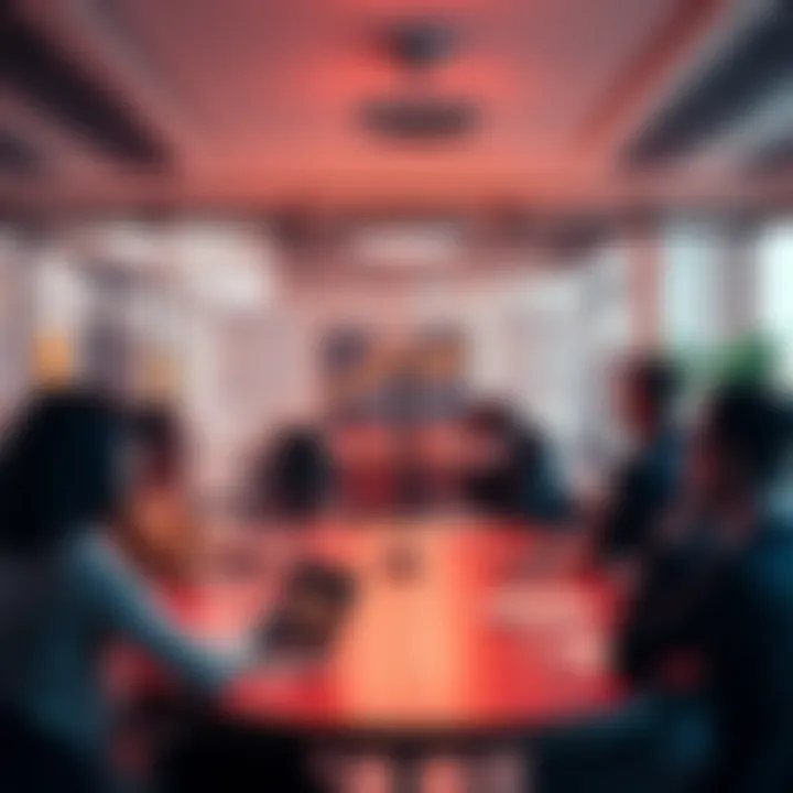 A group of people sitting around a table discussing community engagement