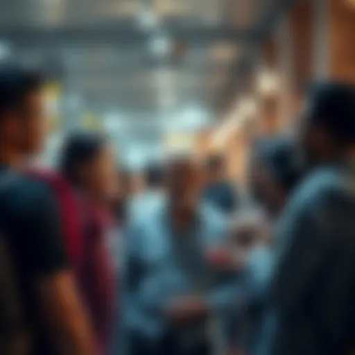 A group of people engaging in a lively discussion in a public space, highlighting diverse opinions and emotions over a recent event.