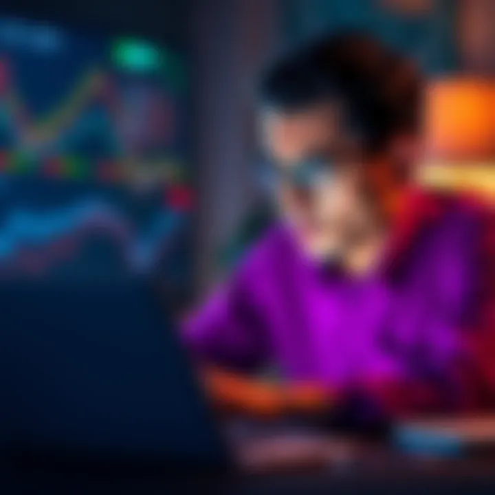 A worried investor looks at declining crypto prices on a laptop, reflecting market volatility.