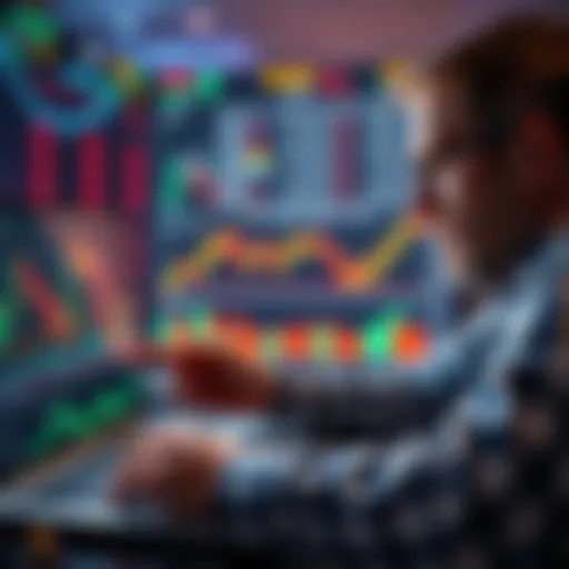 An investor examines financial charts on a laptop, showing signs of market decline due to scams.