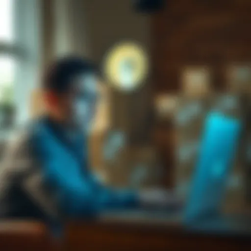 A stressed customer checking their email for Solana Seeker shipment updates with a laptop and shipping boxes in the background.