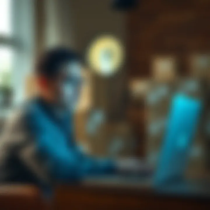 A stressed customer checking their email for Solana Seeker shipment updates with a laptop and shipping boxes in the background.
