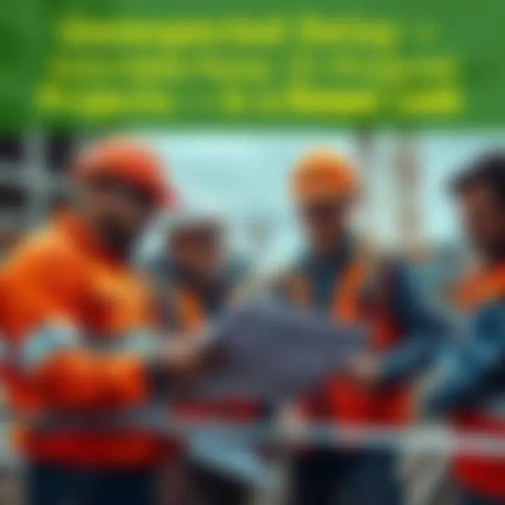 Workers at a construction site looking frustrated while checking plans and schedules, indicating project delays