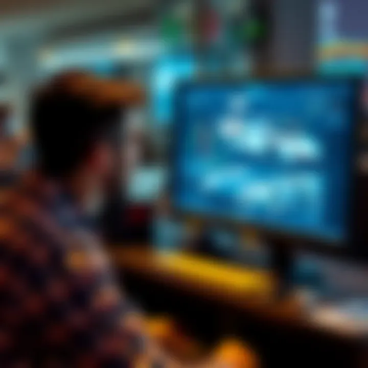 Individual looking at a computer screen with XRP graph and a picture of a luxury car, pondering their investment decision