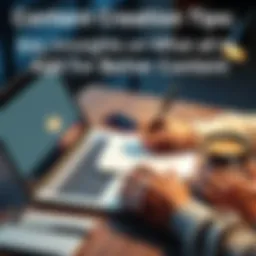 A person writing on a laptop with notes and a cup of coffee nearby, focusing on content strategy.