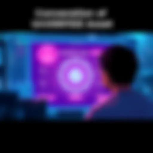 Illustration showing a person looking at a digital screen displaying unverified assets and a verification process icon.