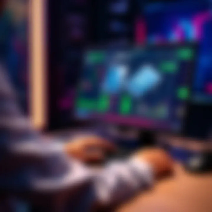 A person using a computer to convert Zcash to USDT, showing financial graphs and crypto wallets on the screen.