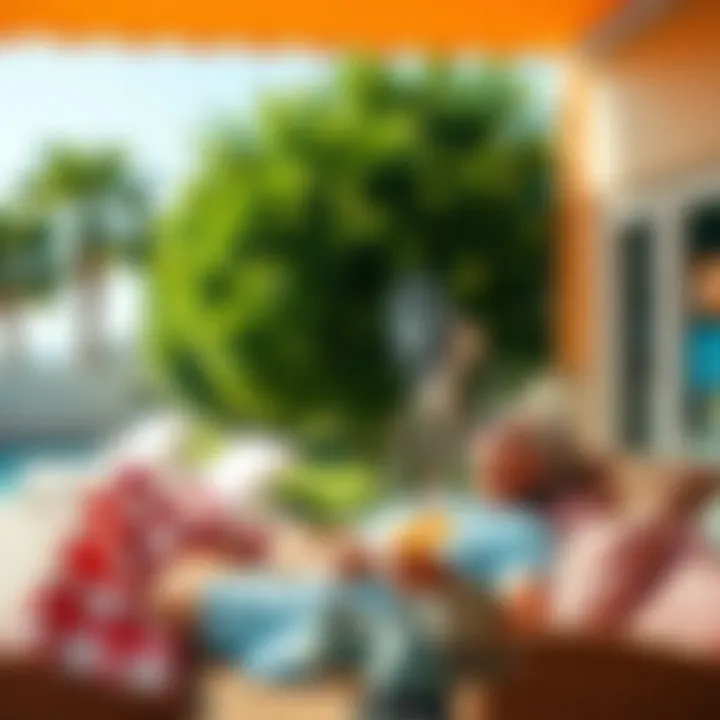 A person relaxing in a shaded outdoor area with a fan and a drink during a sunny day, showcasing tips for staying cool in summer heat.