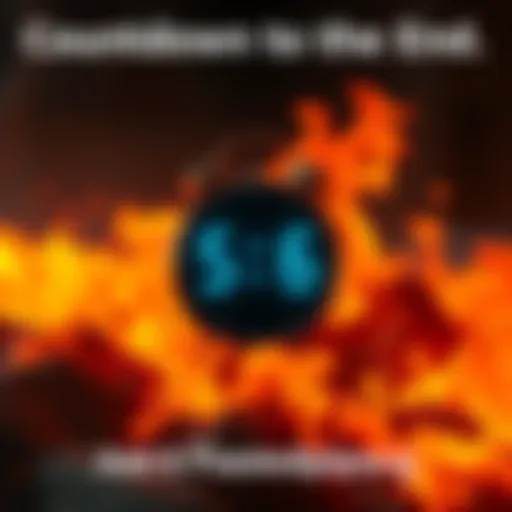 A countdown timer showing six Flaredrops left, surrounded by a dramatic background of flames and a clock ticking down.