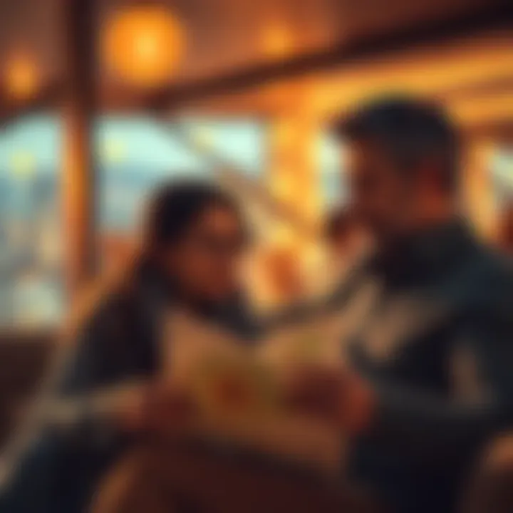 A couple is discussing their Bitcoin investments while looking at maps and travel plans for their return to the USA after living abroad for 15 years.