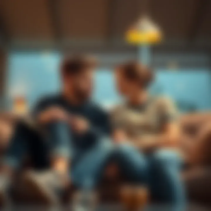 A couple sits on a couch, discussing their feelings and concerns with each other for better understanding.
