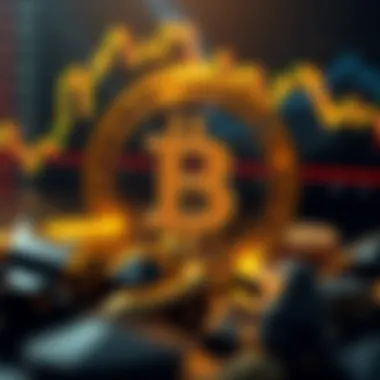 A golden cryptocurrency symbol representing CRO amidst a backdrop of struggling exchange charts