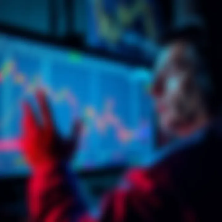A frustrated investor looking at a declining cryptocurrency chart on a screen, symbolizing the struggles of the CRO token.