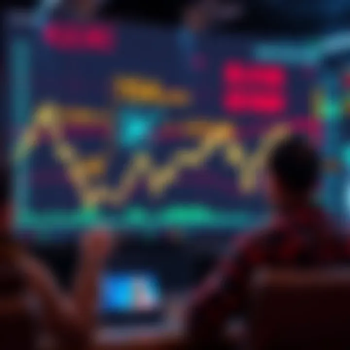 A digital graph showing a steep decline in cryptocurrency value, with worried investors looking at their screens.