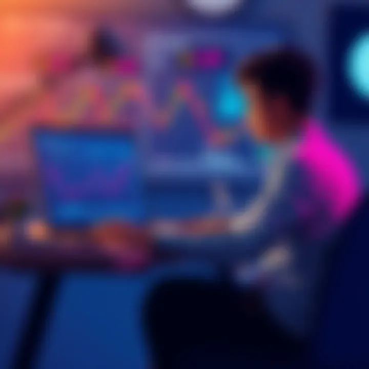 A beginner investor sitting at a desk with charts and a laptop, looking worried about crypto market volatility and transaction fees.
