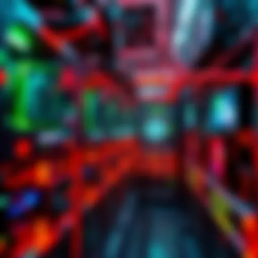 A collection of cryptocurrency mining rigs with blinking lights and cooling fans, symbolizing the crypto market's current volatility.