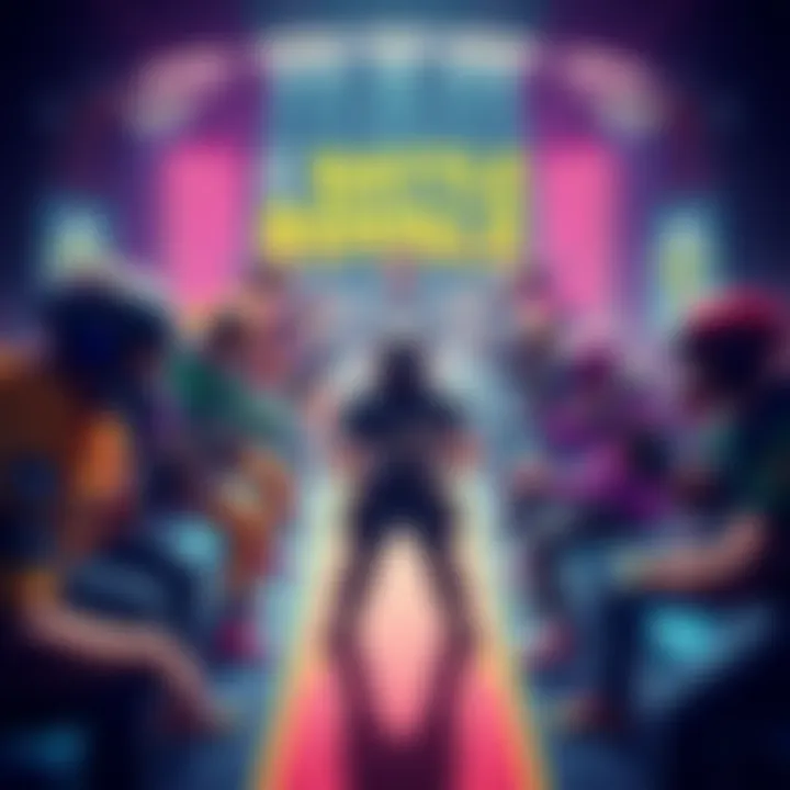 A group of diverse players compete in a vibrant virtual battle royale game, showcasing their skills and strategies as they aim for high performance and rewards.