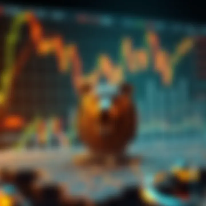 A chart showing declining cryptocurrency prices with a bear symbol in the foreground