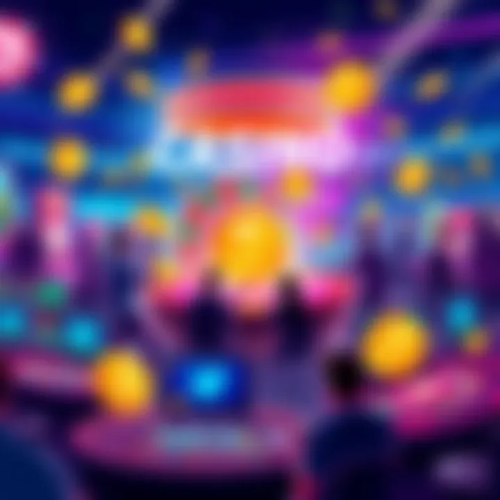 A vibrant illustration of various casino games with crypto symbols, showcasing players enjoying their experience.