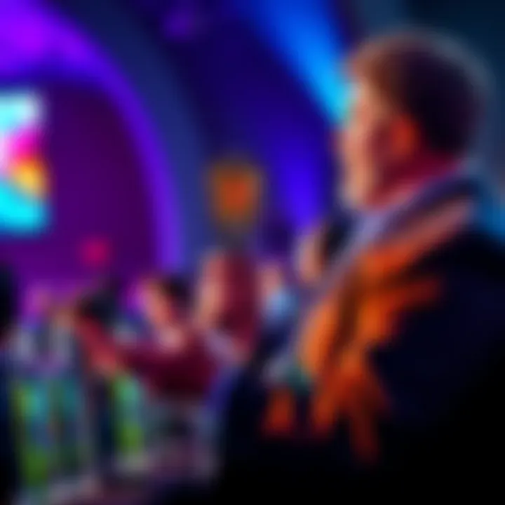 A Crypto CEO passionately discussing industry truths at a conference.