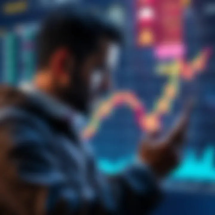 Investor analyzing potential gains from cryptocurrencies like HBAR, XRP, QNT, POLY, and VET on a chart in the background.