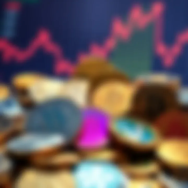 A collection of various cryptocurrencies displayed with a rising Bitcoin graph in the background, symbolizing the current market changes.