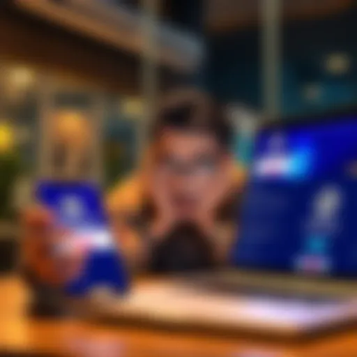 A person looking frustrated while trying to log into Crypto.com on a smartphone and laptop, showing loading screens and error messages.
