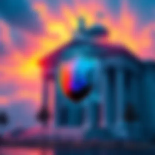 Graphic showing a bank building with a shield blocking digital currency symbols, illustrating restrictions in crypto banking.