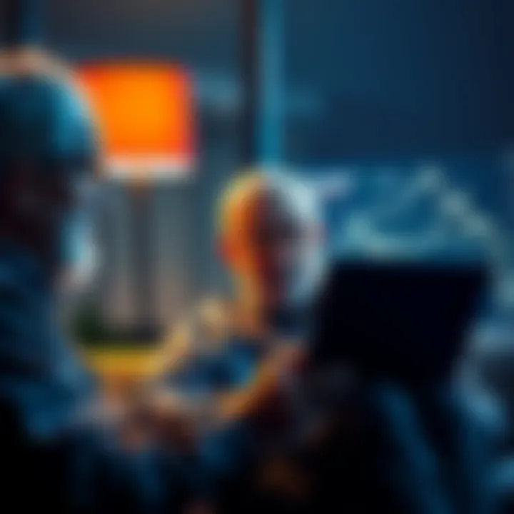 A retiree looking concerned while reading about crypto assets on a laptop, with financial charts visible on the screen