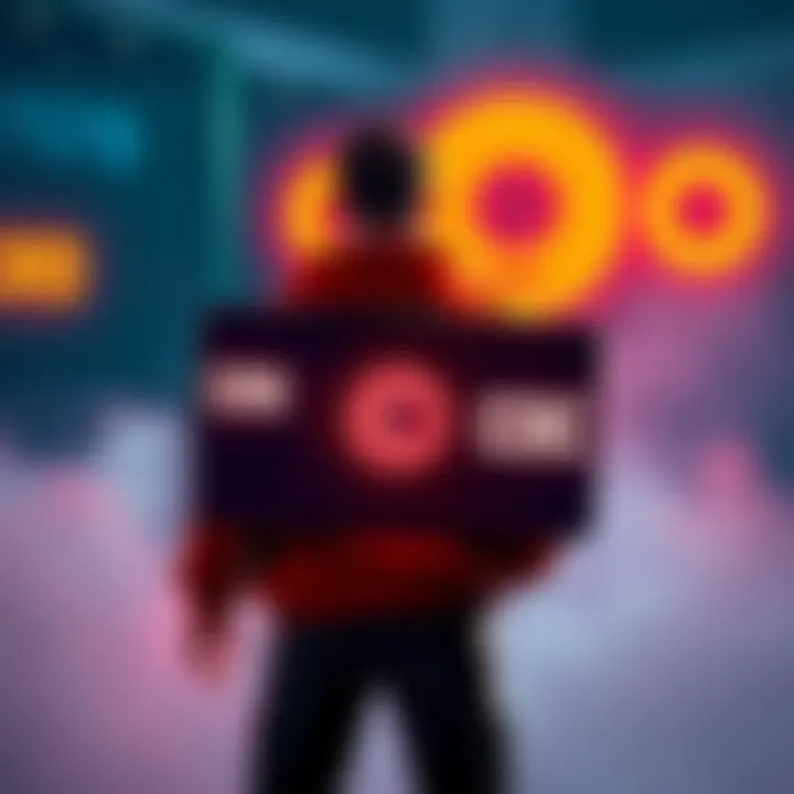 A person stands confidently with a digital screen displaying CRO and CDC logos, symbolizing strong belief in cryptocurrencies despite market ups and downs.