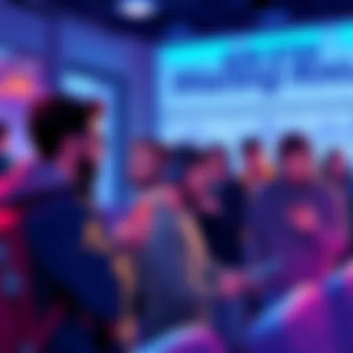 A group of people engaging in discussions about the $5K ETH Waiting Room trend, sharing memes and ideas on their devices.