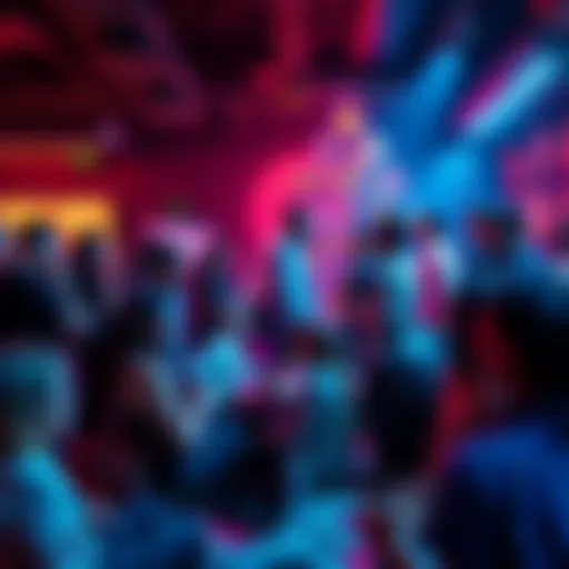 A diverse group of people sharing ideas about cryptocurrency in a lively setting, discussing trends and innovations.