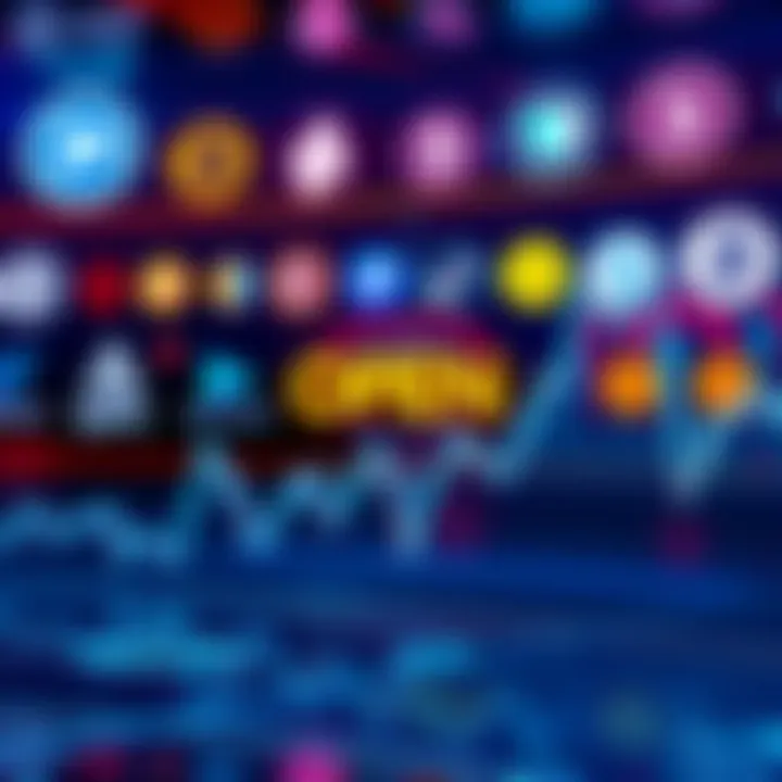 A graphic showing open and closed cryptocurrency exchange logos with a fluctuating market trend line.