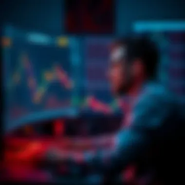 A person sitting in front of a computer, analyzing cryptocurrency charts with mixed emotions