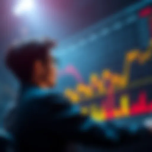A person looking at a chart of cryptocurrency prices, aiming for a financial goal with excitement and determination.