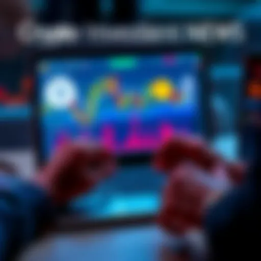 A person analyzing cryptocurrency charts on a laptop with icons of Solana, XRP, and Ethereum displayed.