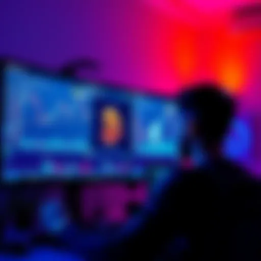A beginner looking at a computer screen displaying cryptocurrency charts and graphs, with Bitcoin and Ethereum logos visible.