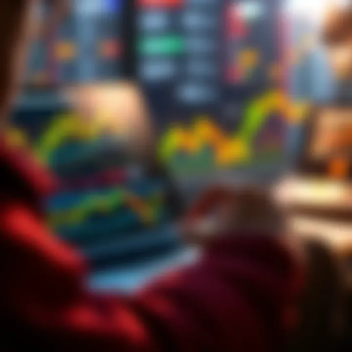 A person analyzing cryptocurrency charts on a laptop, considering selling a small portion of holdings to invest in HBAR during market drops.