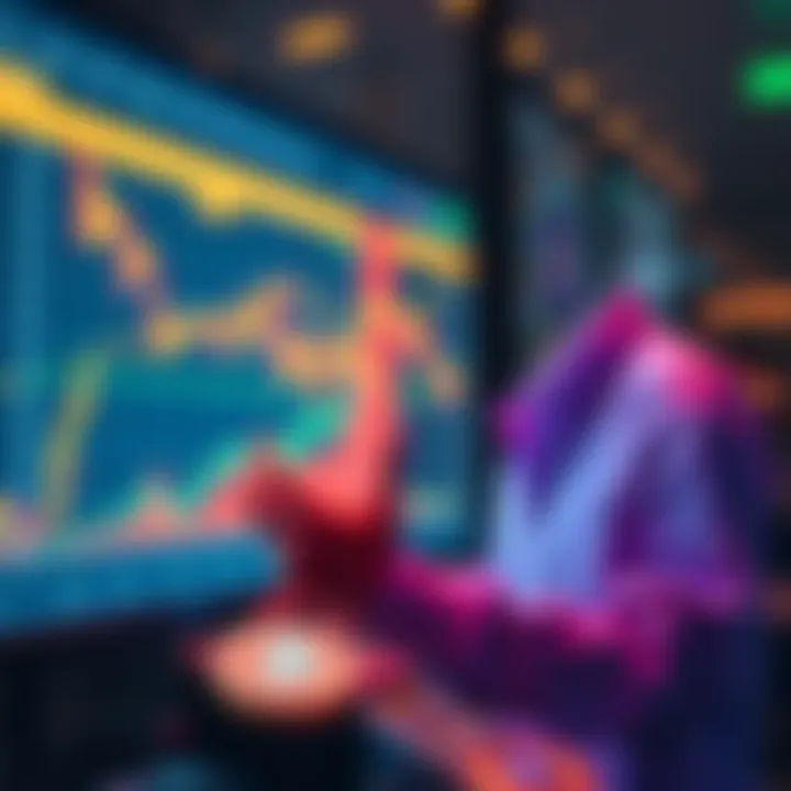 A person analyzing investment charts with crypto symbols on a screen after the market downturn